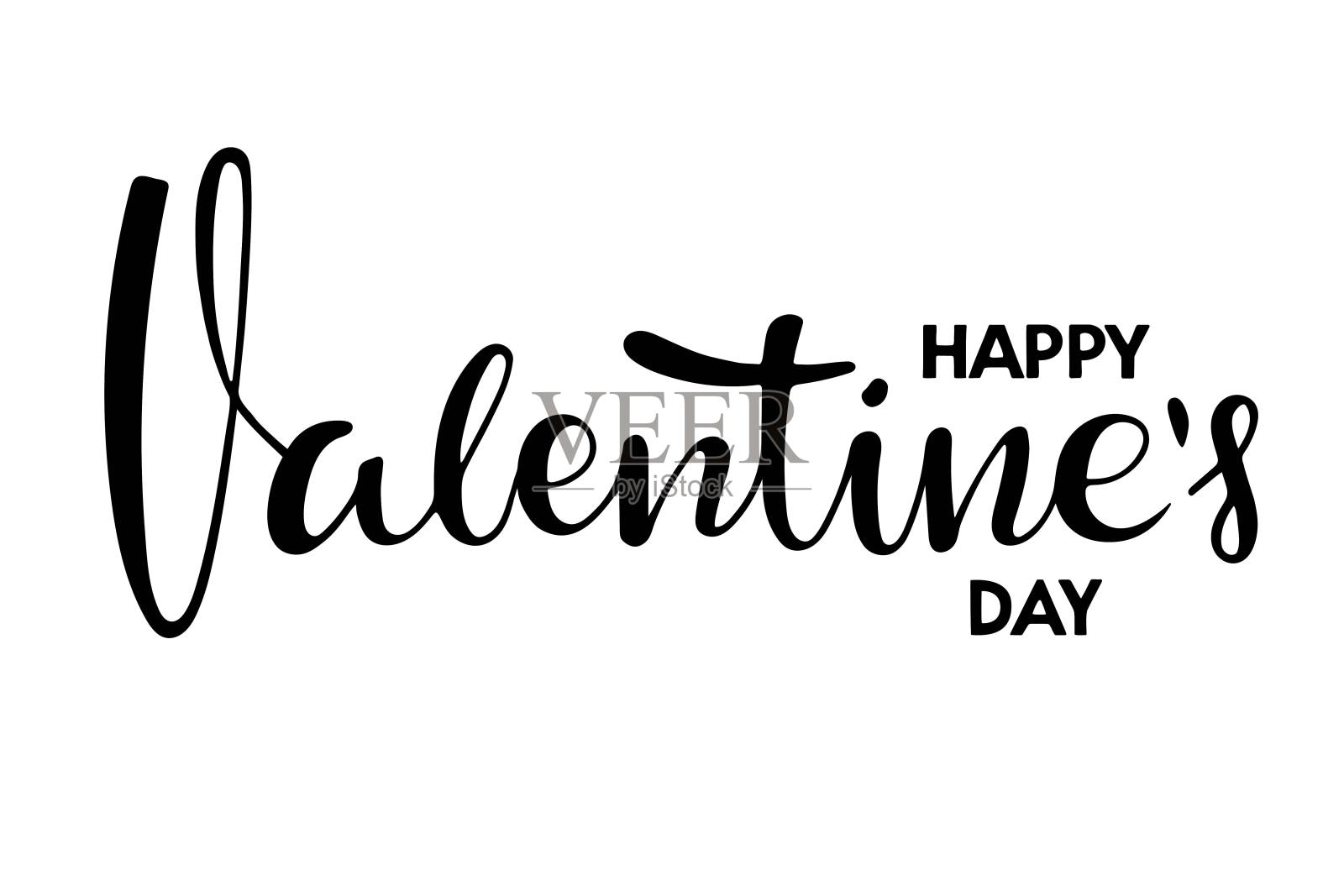 情人节快乐。情人节贺卡模板。矢量短语孤立在白色的背景，以情人节设计。用于传单、邀请函、海报、宣传册、横幅。插画图片素材