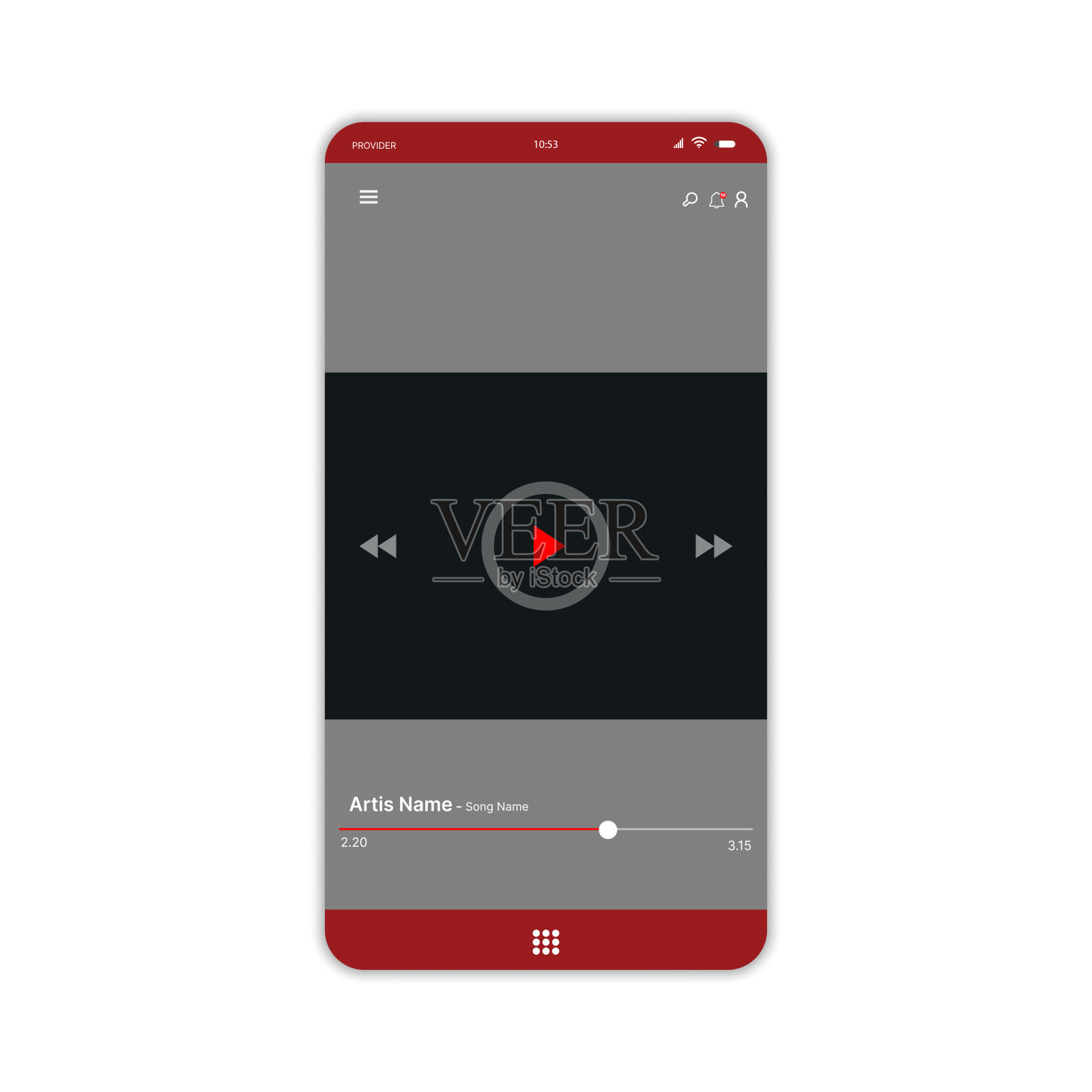 社交媒体网络。视频播放器界面。个人资料，专辑，歌曲，播放列表模型。视频屏幕布局。矢量图插画图片素材