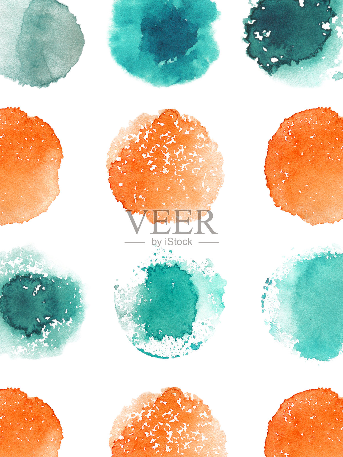 抽象水彩圆和污点背景孤立在白色。插画图片素材
