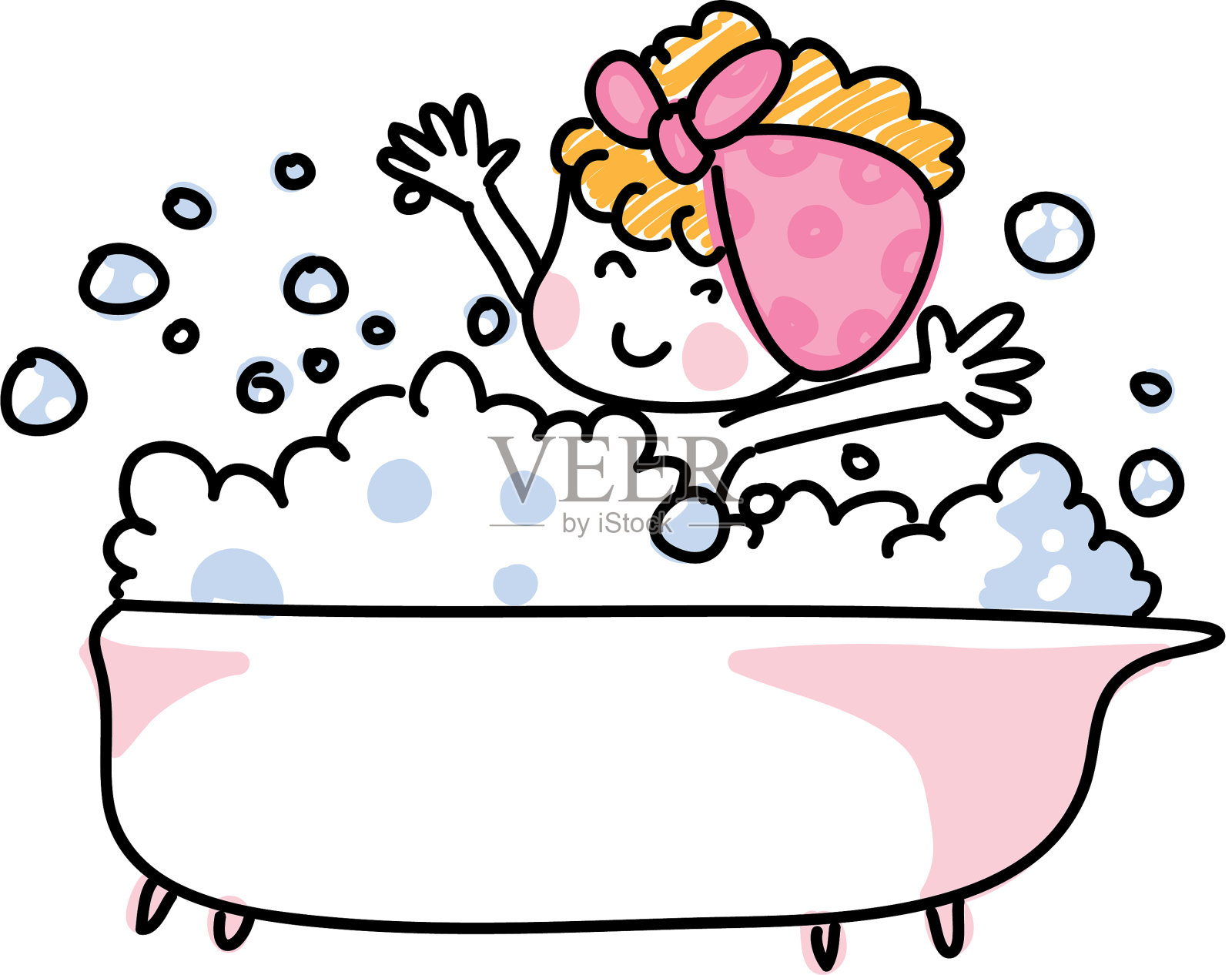 矢量卡通女孩沐浴设计元素图片