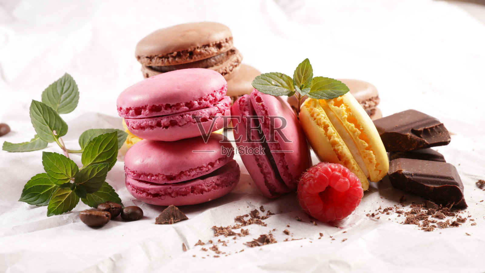 甜美多彩的法式杏仁饼干照片摄影图片