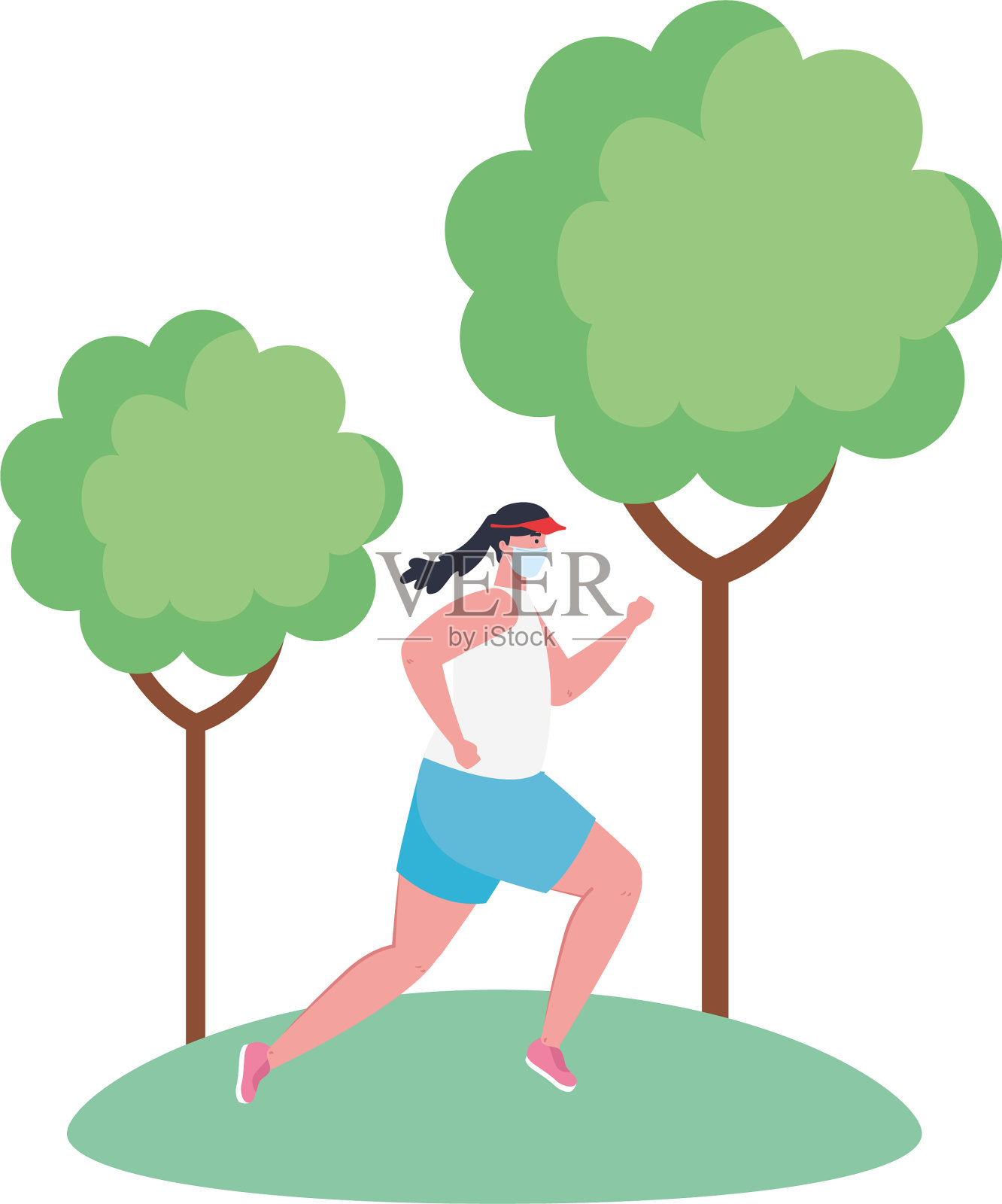 戴着医用口罩在户外跑步的妇女设计元素图片