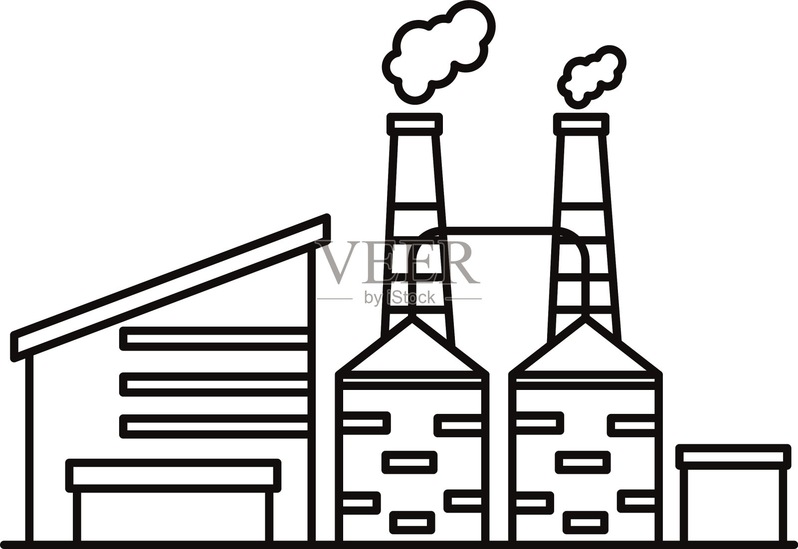 工业厂房和烟囱线条样式图标素材