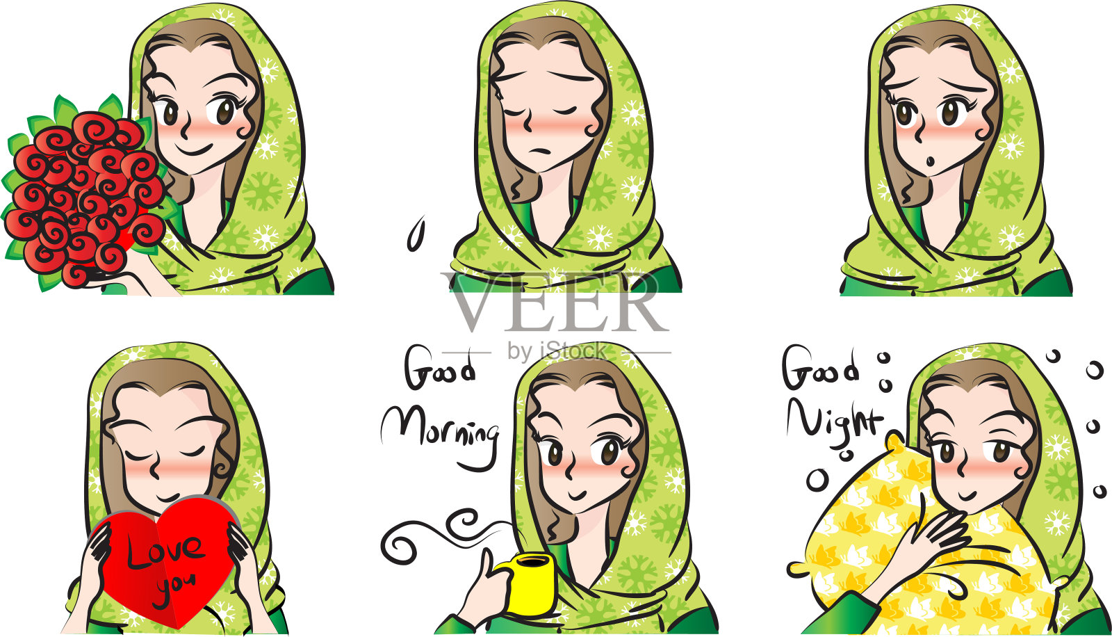 矢量卡通女孩表情包设计元素图片