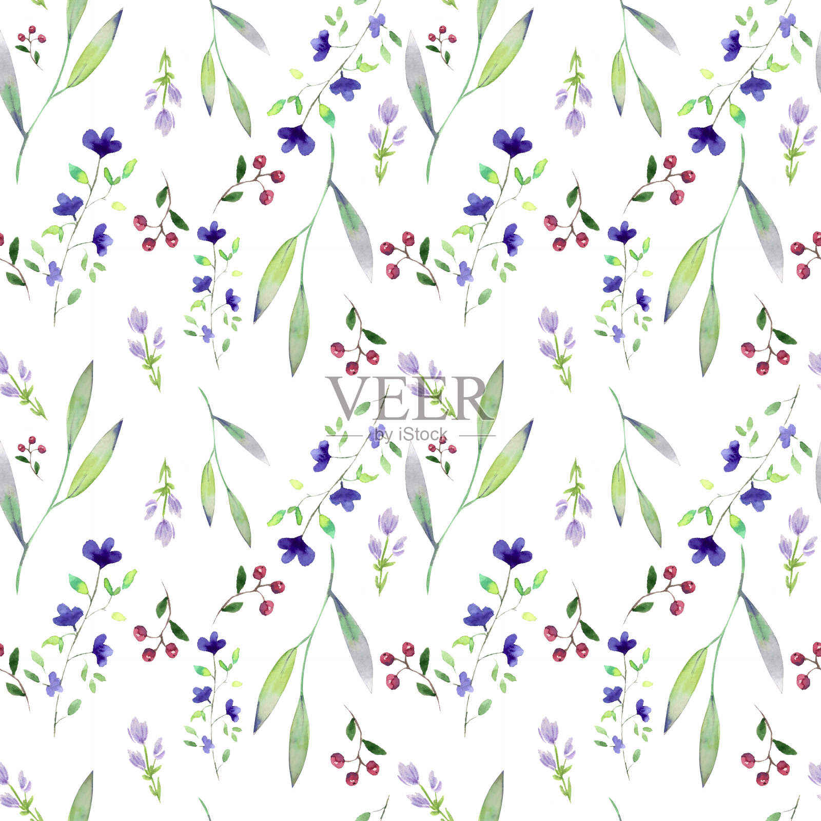 水彩插图。色彩柔和的花朵无缝图案。在白色背景上无缝自然的设计插画图片素材