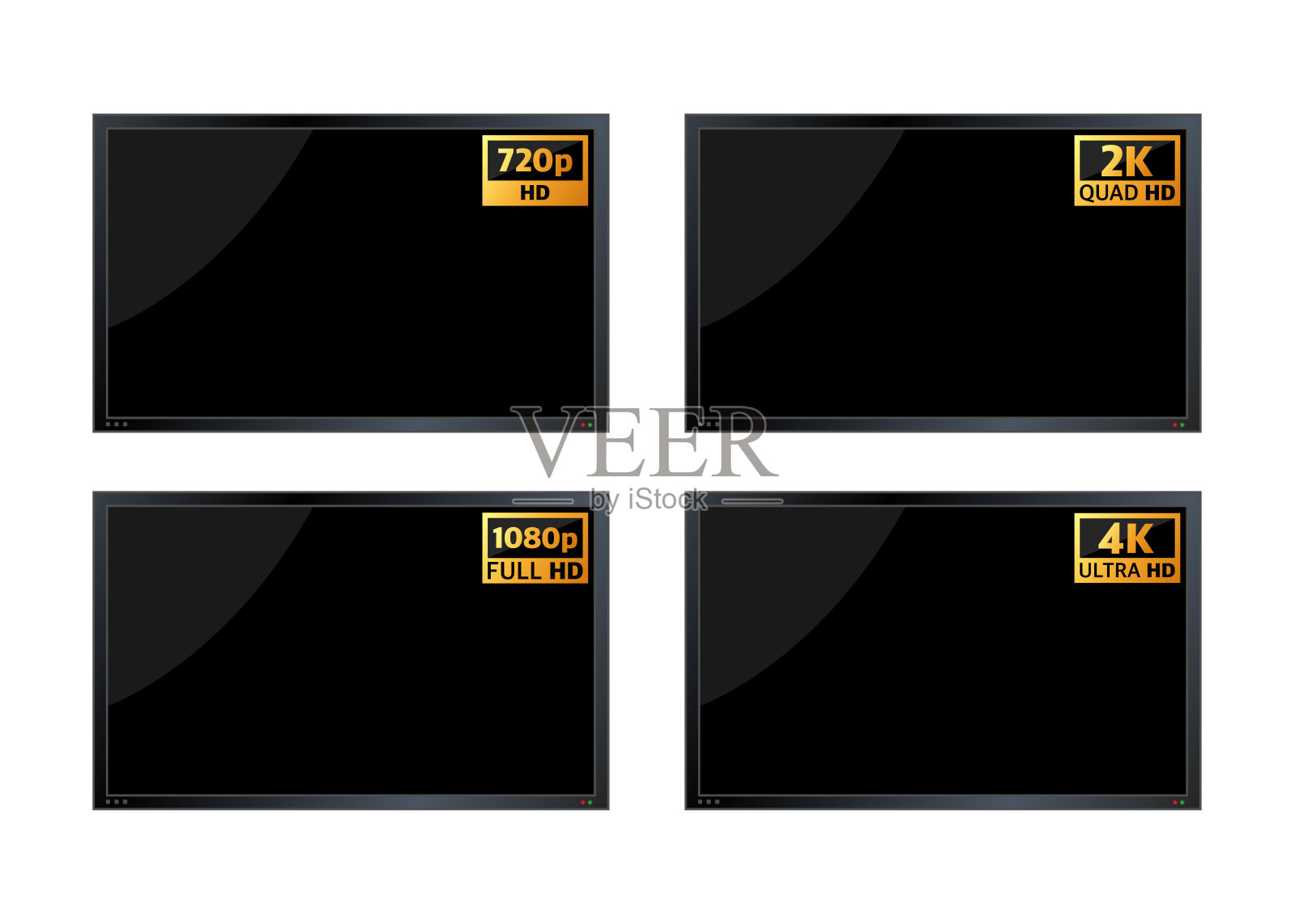 4k超高清，2k四高清，1080全高清和720高清尺寸的视频。设计元素图片