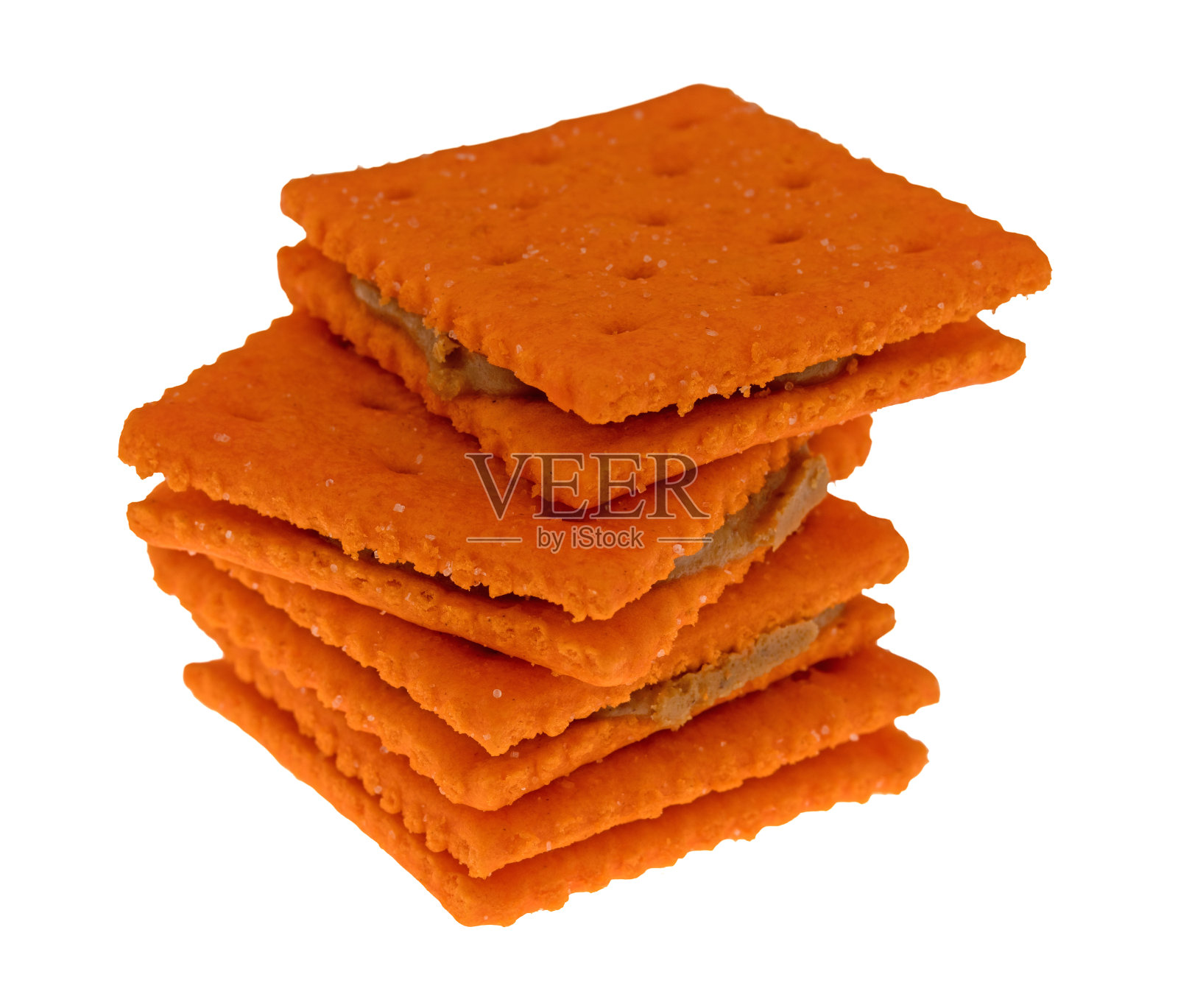 白色背景上的一堆奶酪味花生酱三明治饼干照片摄影图片