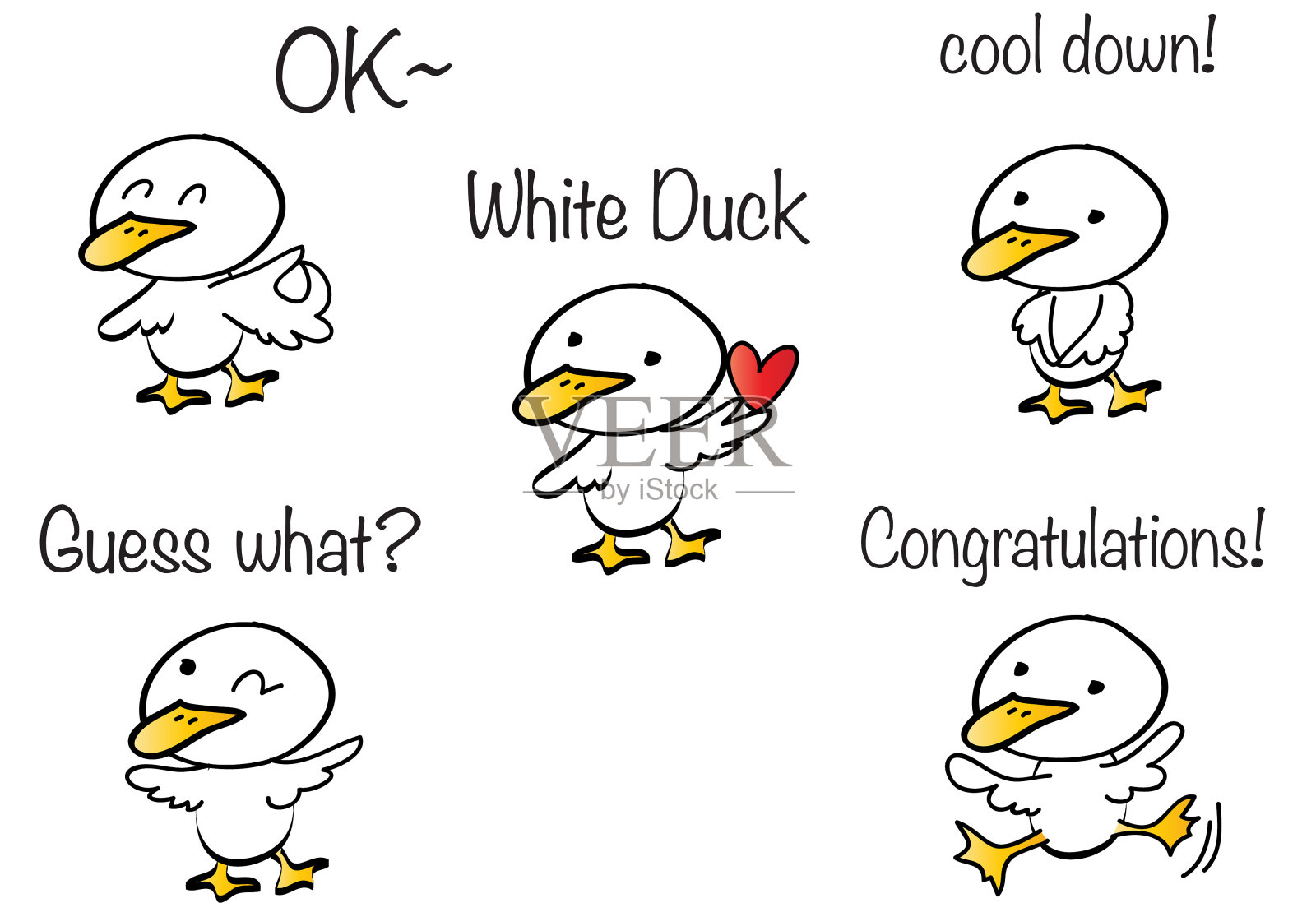 向量卡通白色鸭子表情集插画图片素材