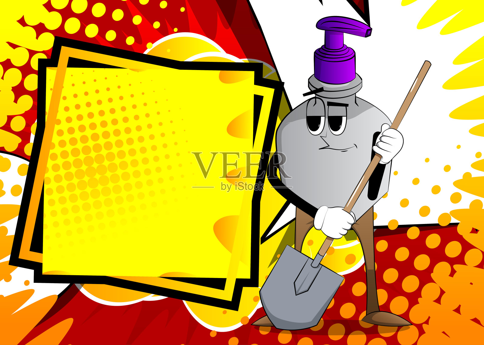 拿着铲子的洗手液。插画图片素材