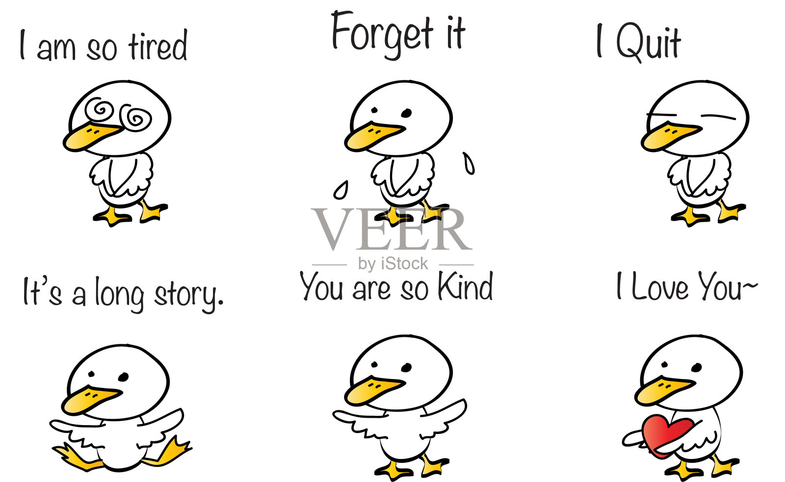 向量卡通白色鸭子表情集设计元素图片