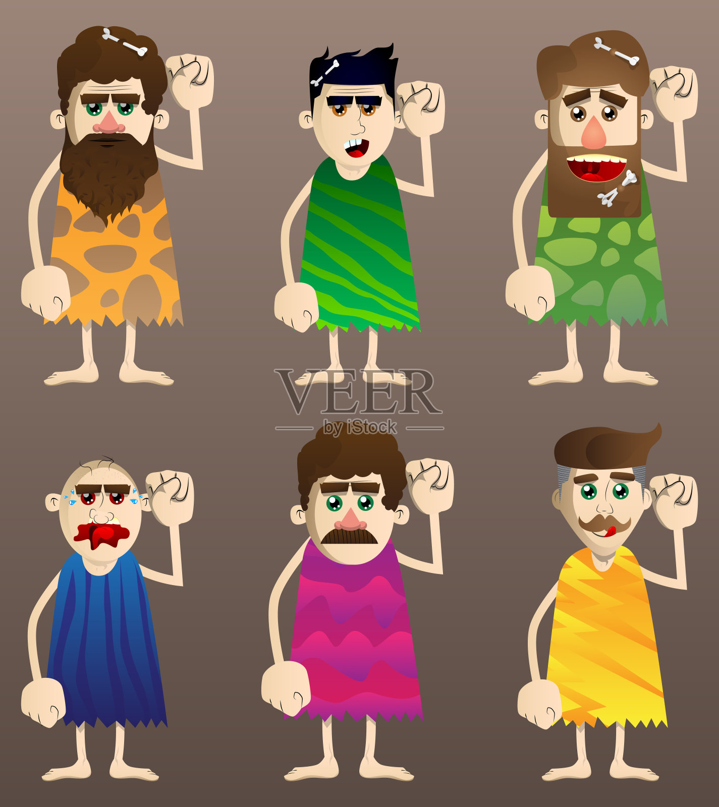 史前人类向人们做出握拳的手势。插画图片素材