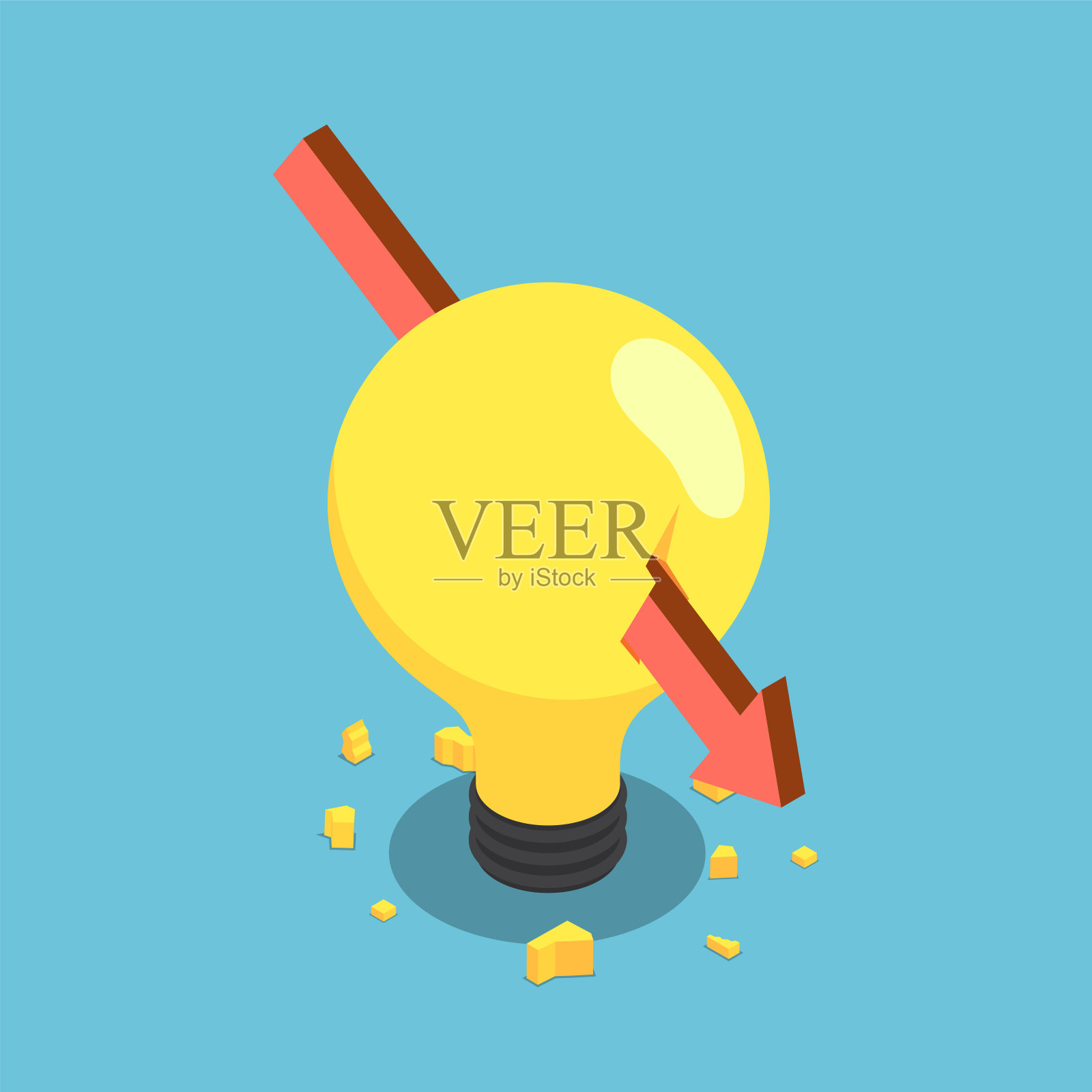 等距红色箭穿灯泡插画图片素材