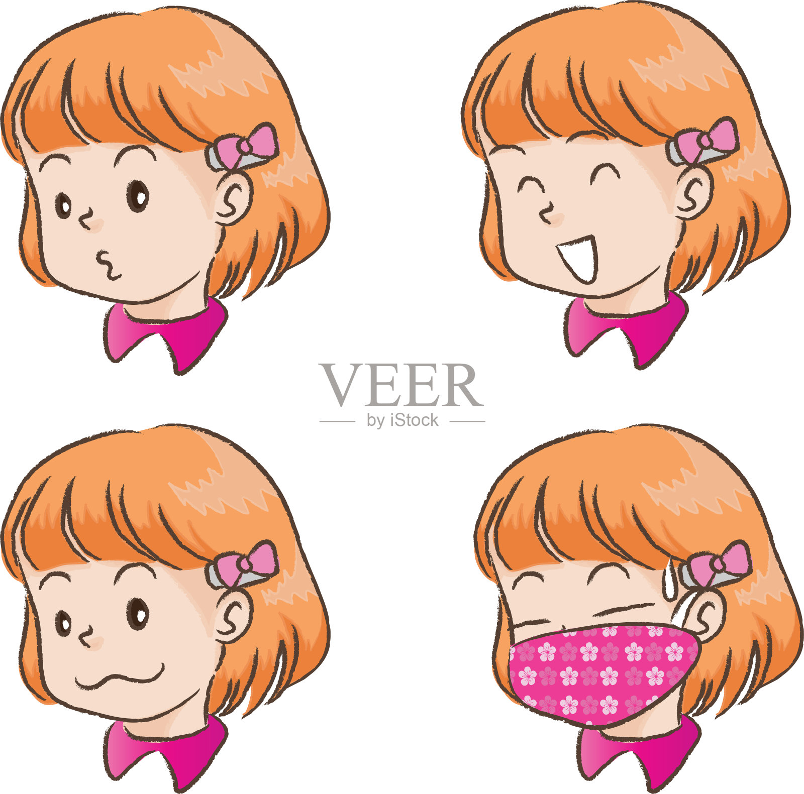 矢量卡通女孩表情包设计元素图片