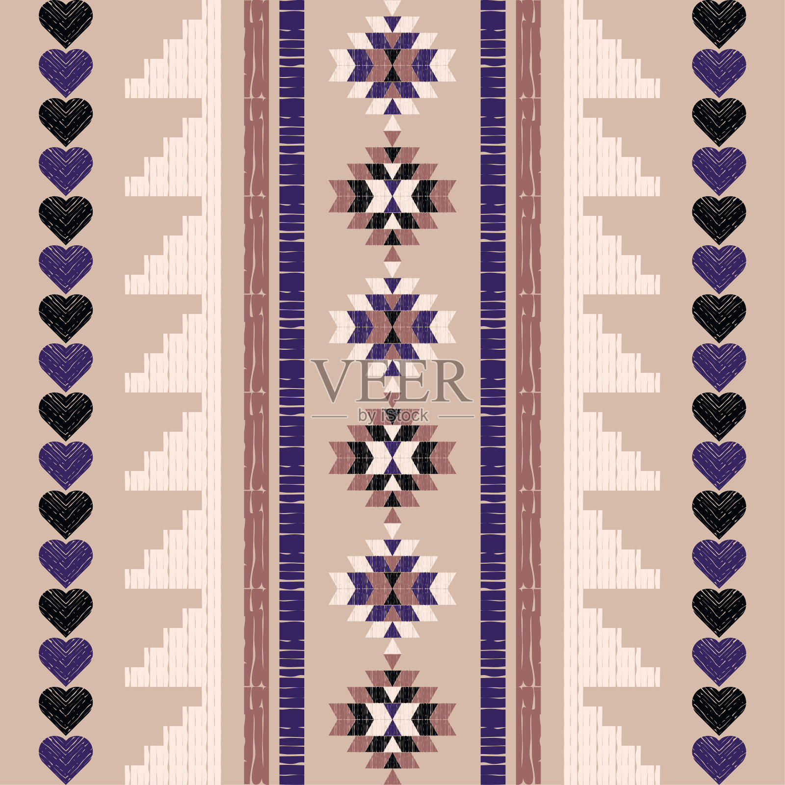 墨西哥的格子。装饰的心。无缝模式。设计与手动孵育。插画图片素材