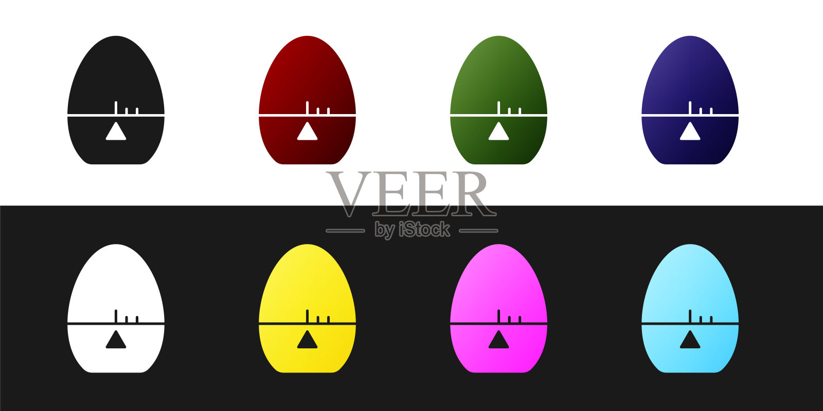 设置厨房定时器图标隔离在黑白背景。煮蛋计时器。烹饪用具。向量插画图片素材