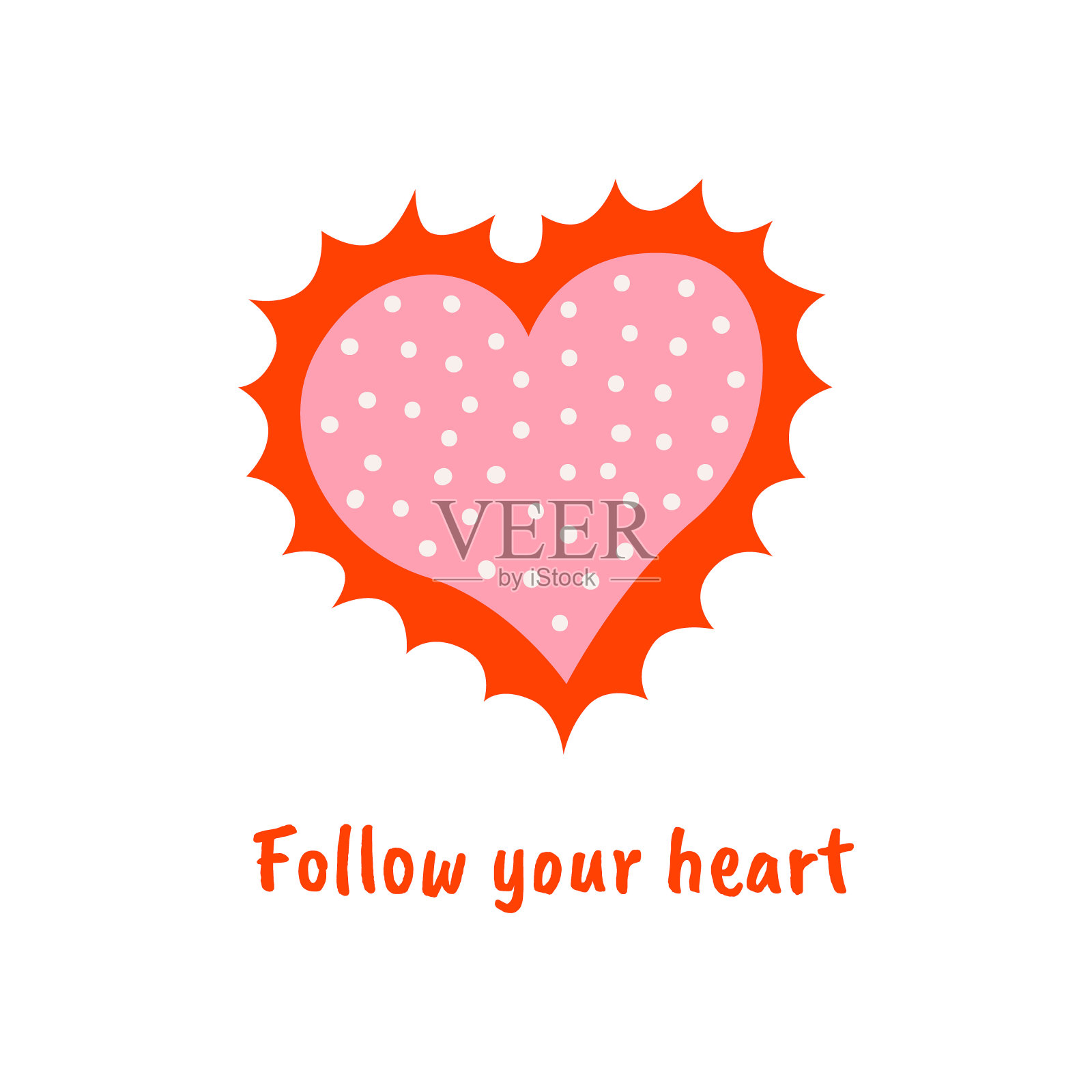 粉红色的心，红色的火焰和白色的点。插画图片素材