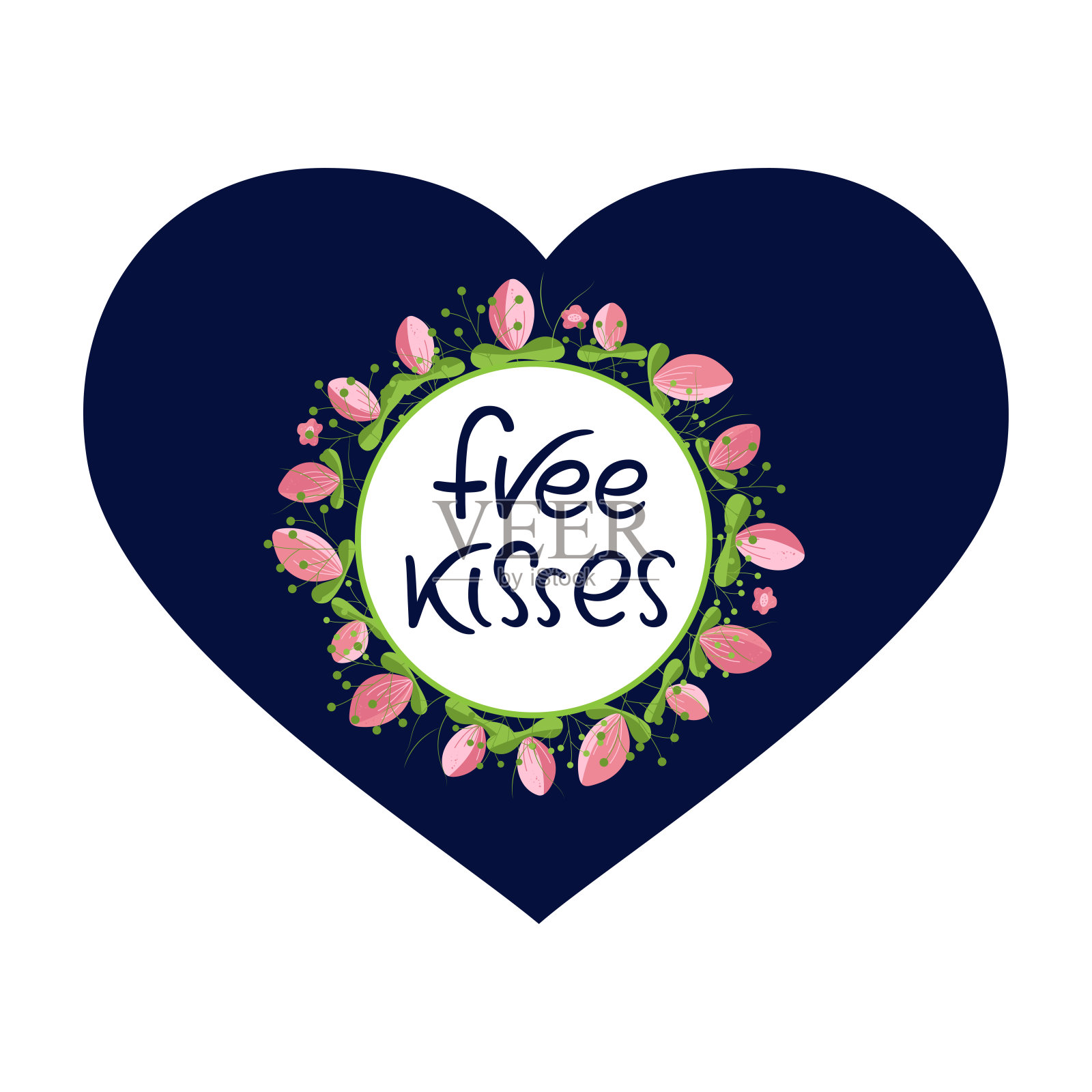 鼓舞人心的爱引用。心与框花。自由之吻手绘字母。积极的动机手写矢量引用。插画图片素材