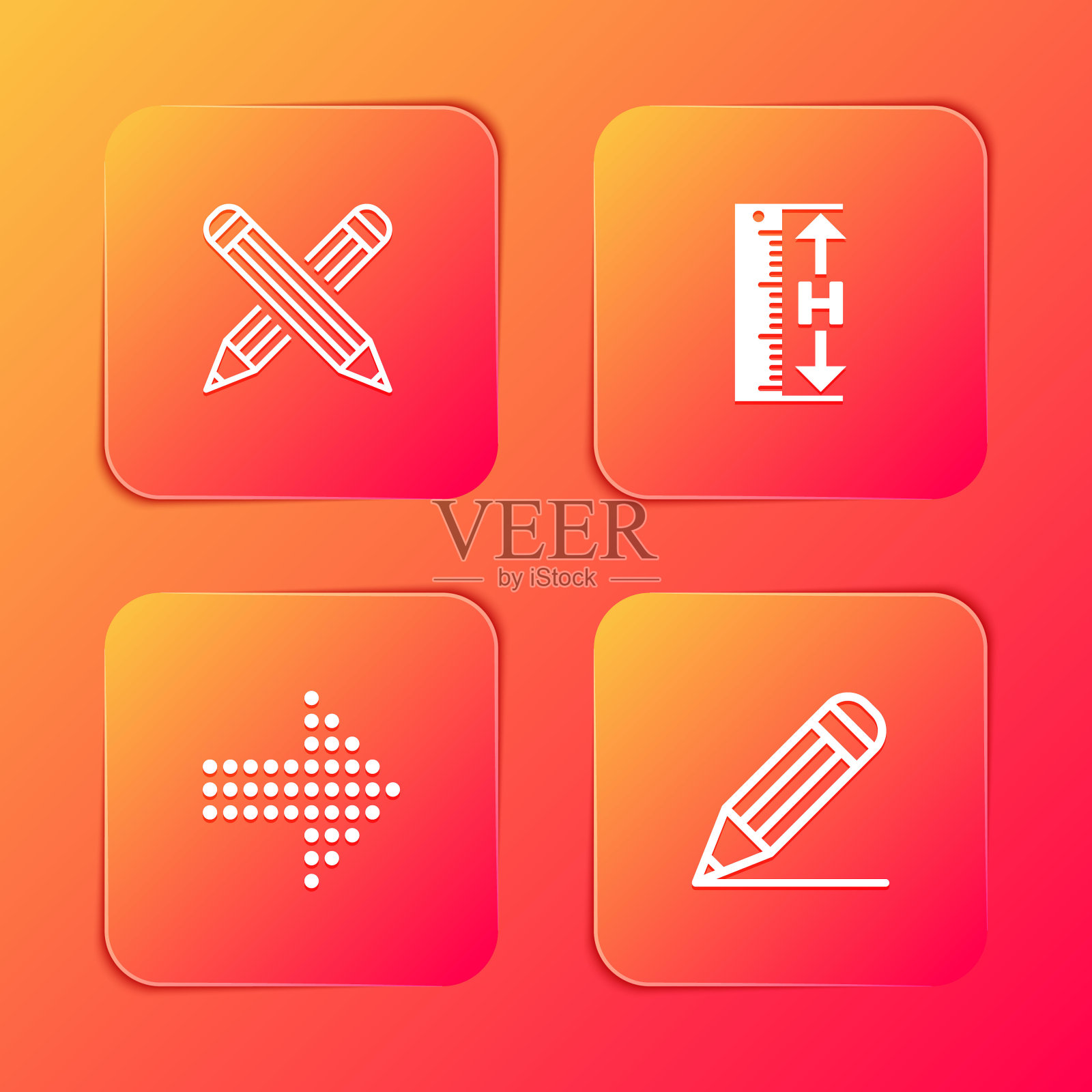 设置十字铅笔，测量高度和长度，点箭头和铅笔线图标。向量图标素材