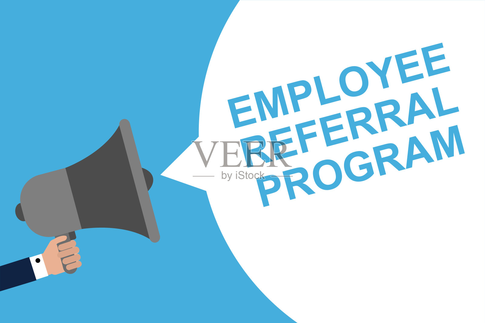 手持扩音器语音泡泡员工推荐计划。公告。矢量图插画图片素材