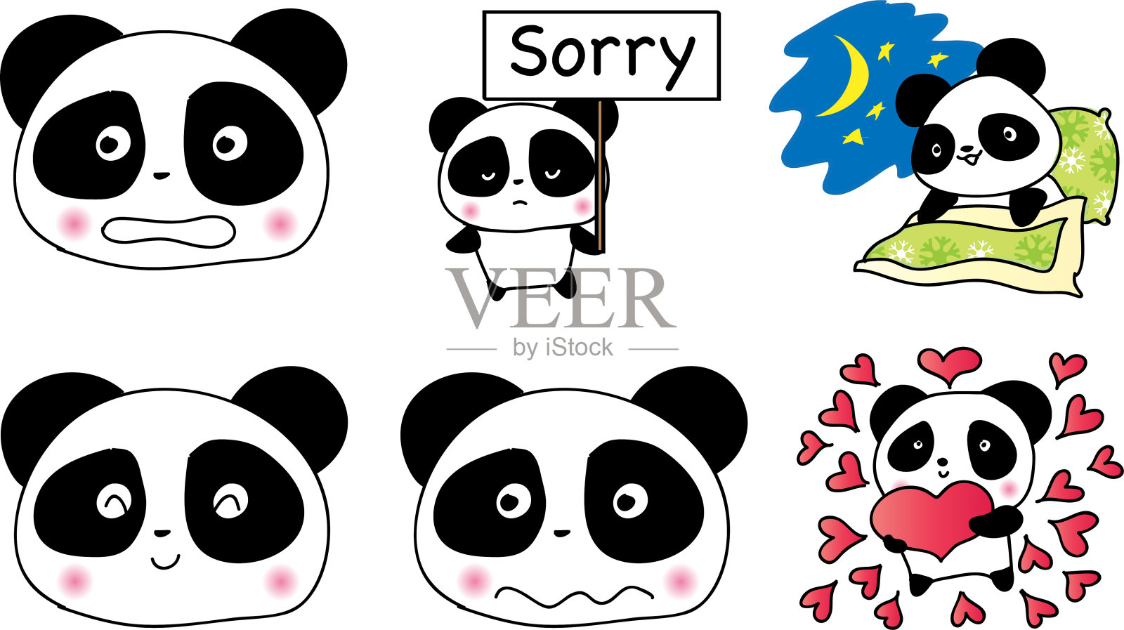 矢量卡通熊猫表情集插画图片素材