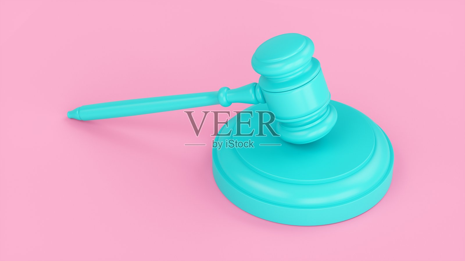 粉色背景上的蓝色法槌3D渲染照片摄影图片