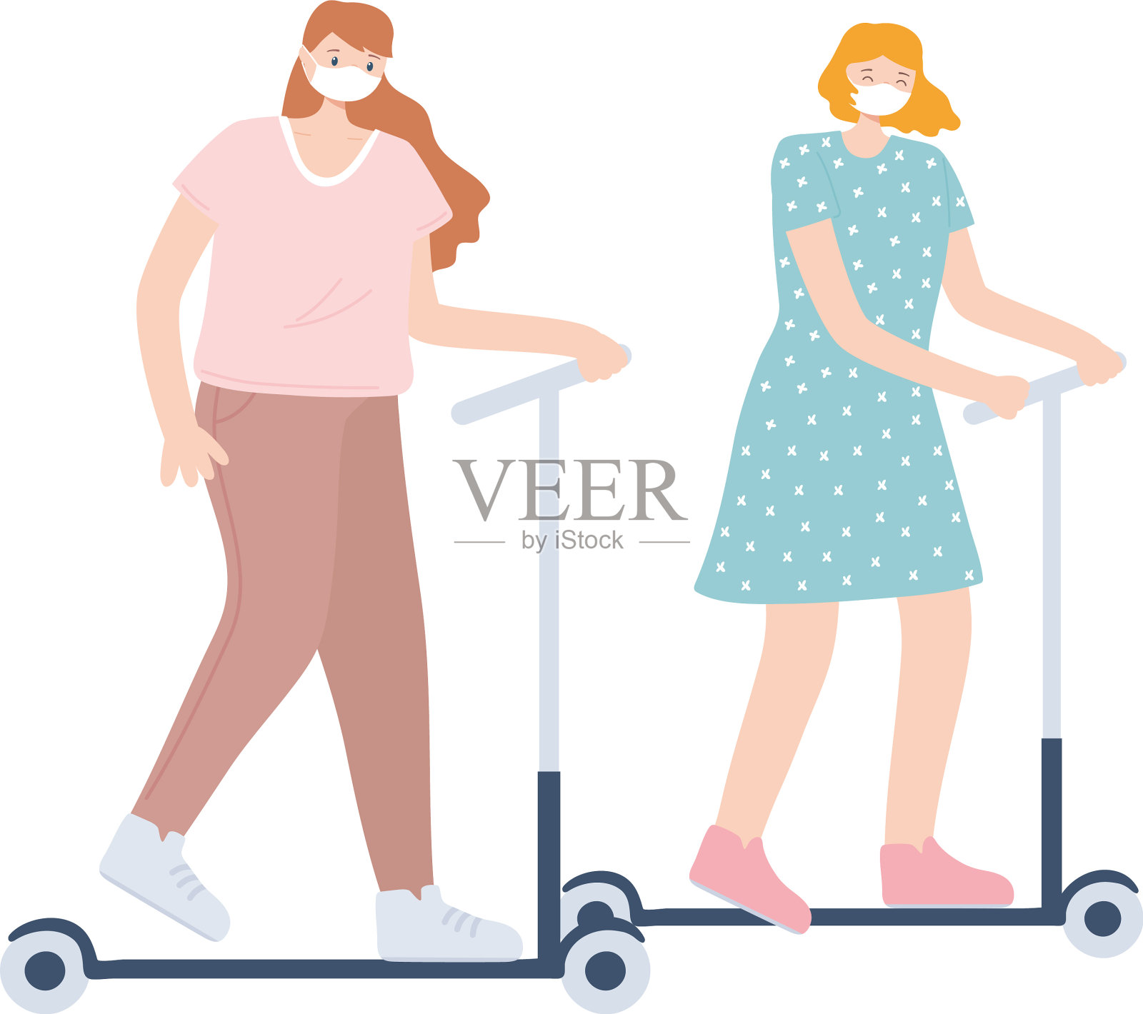 人们带着医用口罩骑着年轻妇女设计元素图片