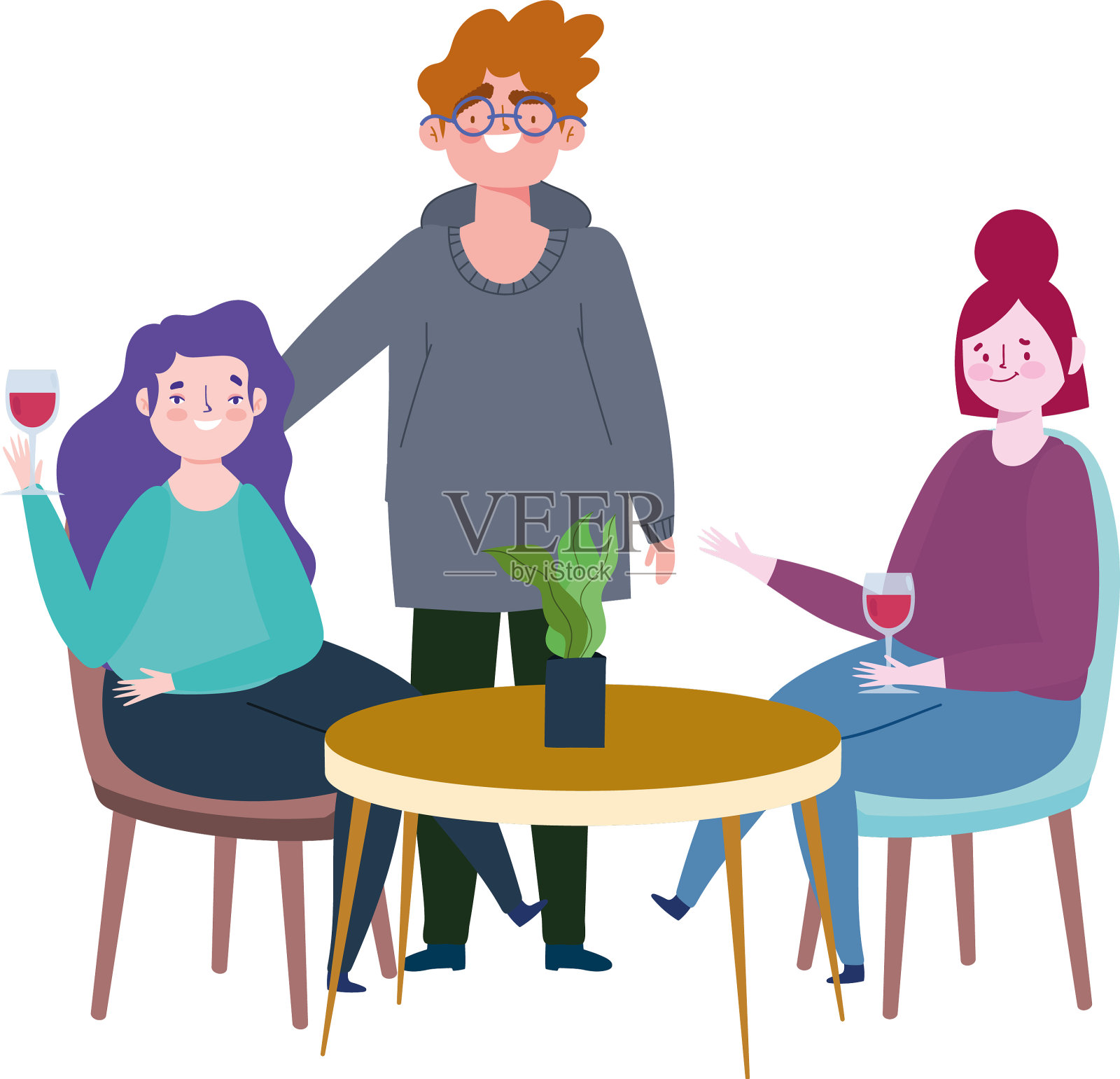 社交距离餐厅或咖啡厅快乐设计元素图片