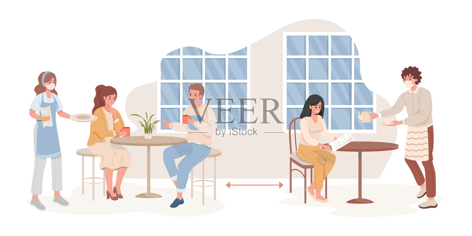 男人和女人在咖啡馆或餐馆后设计元素图片