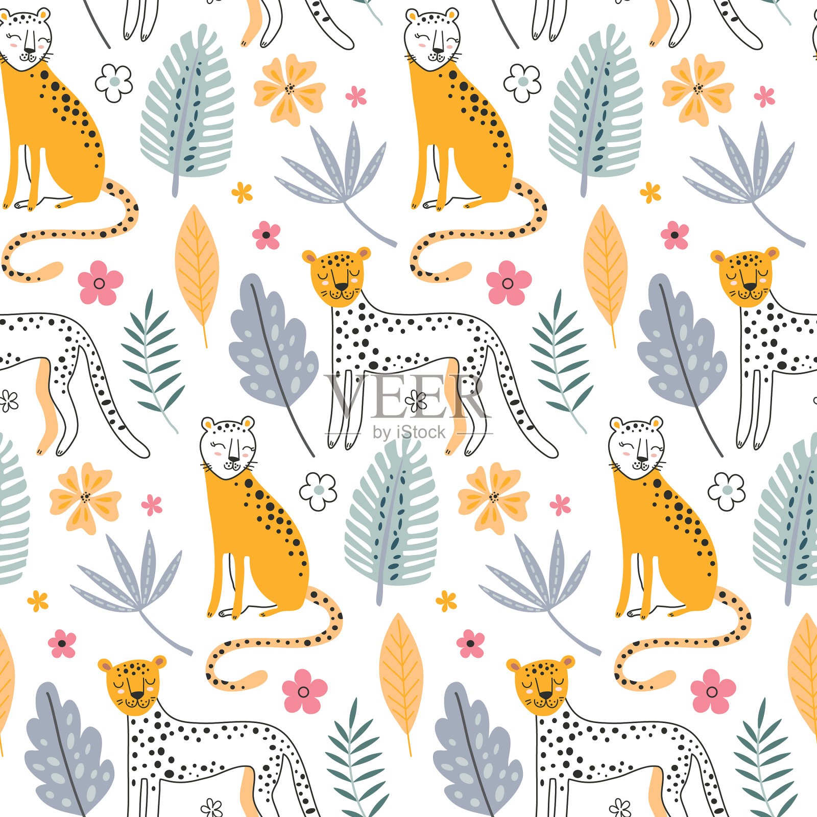 可爱的豹纹无缝图案插画图片素材