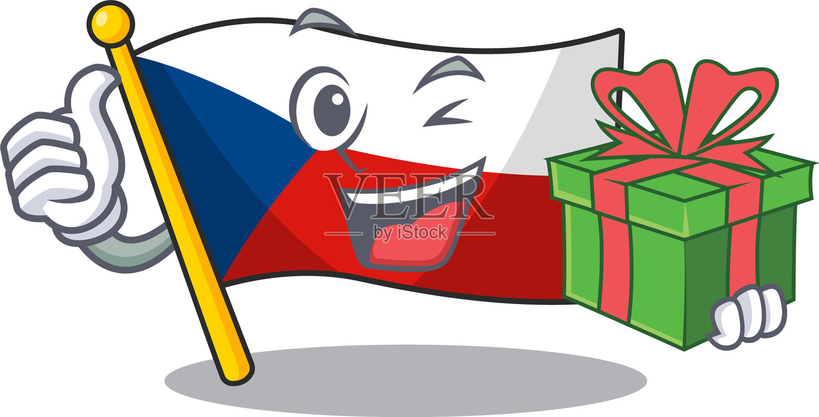 笑脸旗捷克字符与礼盒插画图片素材