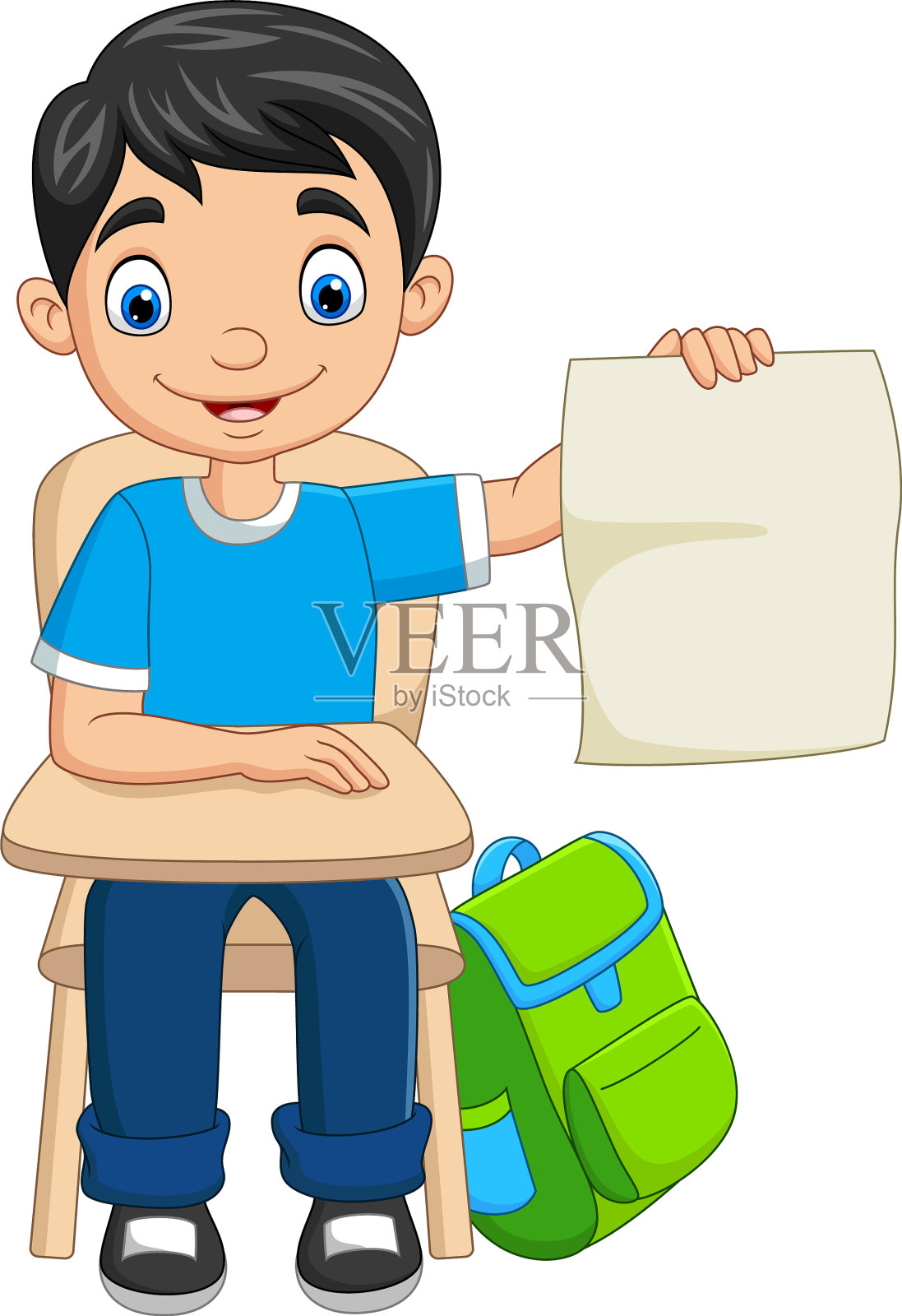 卡通男学生拿着一张白纸设计元素图片