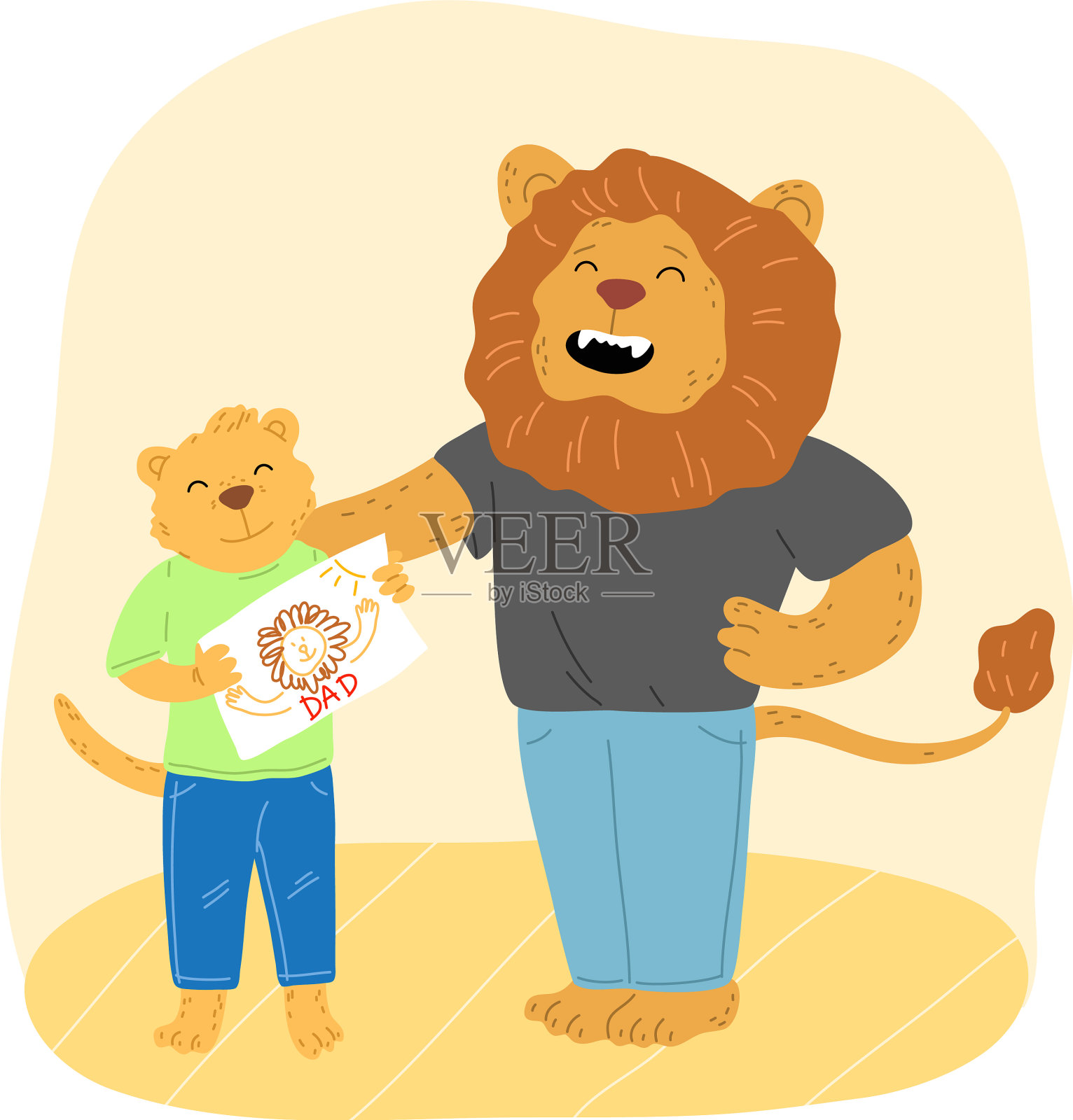 棕色的狮子站着，向人展示肖像设计元素图片