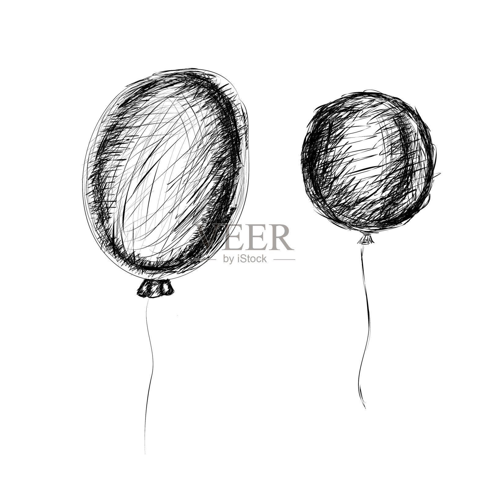 气球在风格手绘与黑色设计元素图片