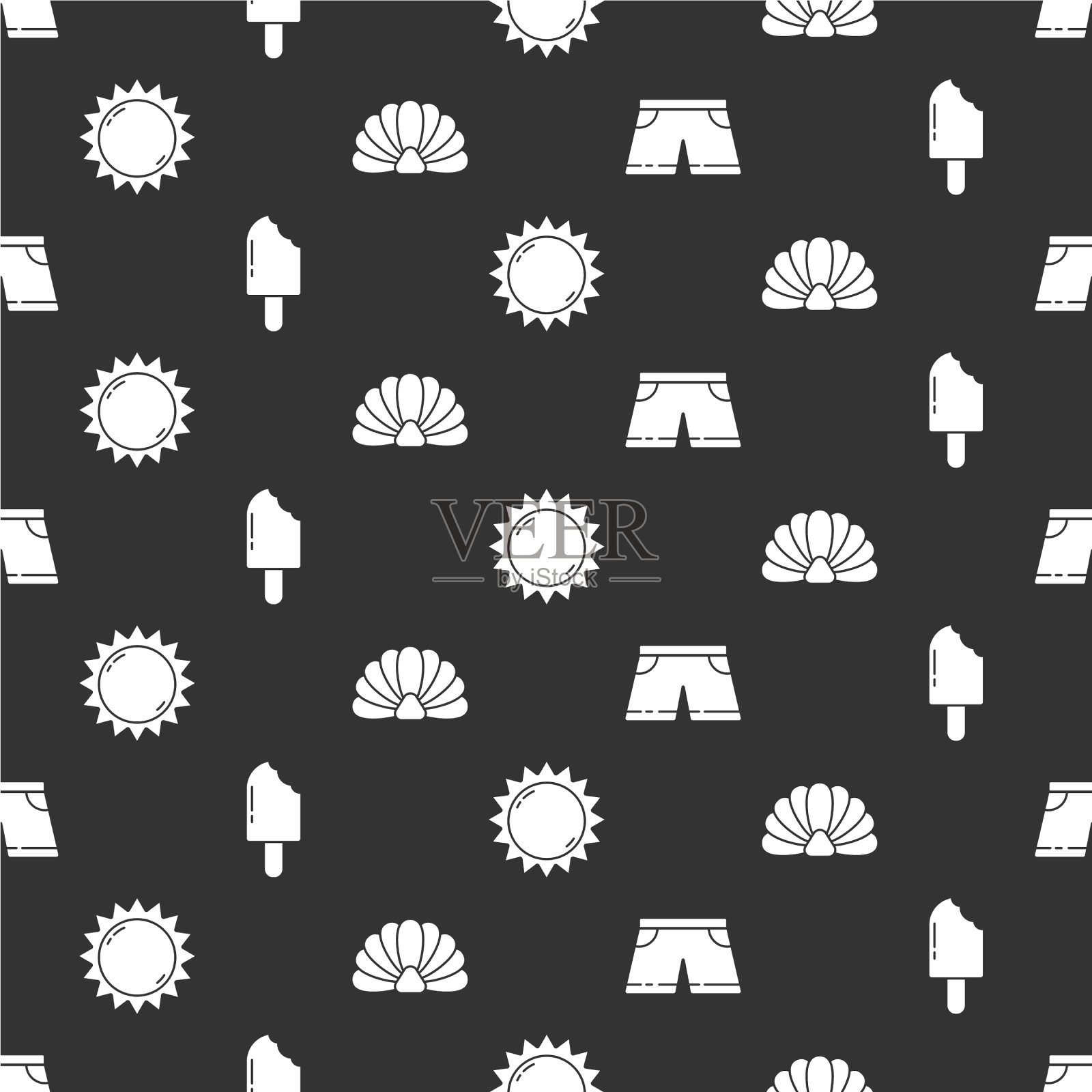 设置泳裤，冰淇淋，太阳和扇贝图标素材