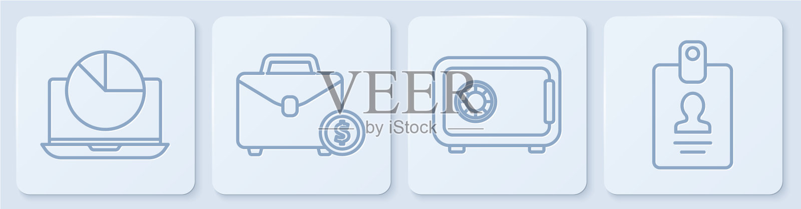 设置线笔记本电脑与图表安全公文包图标素材