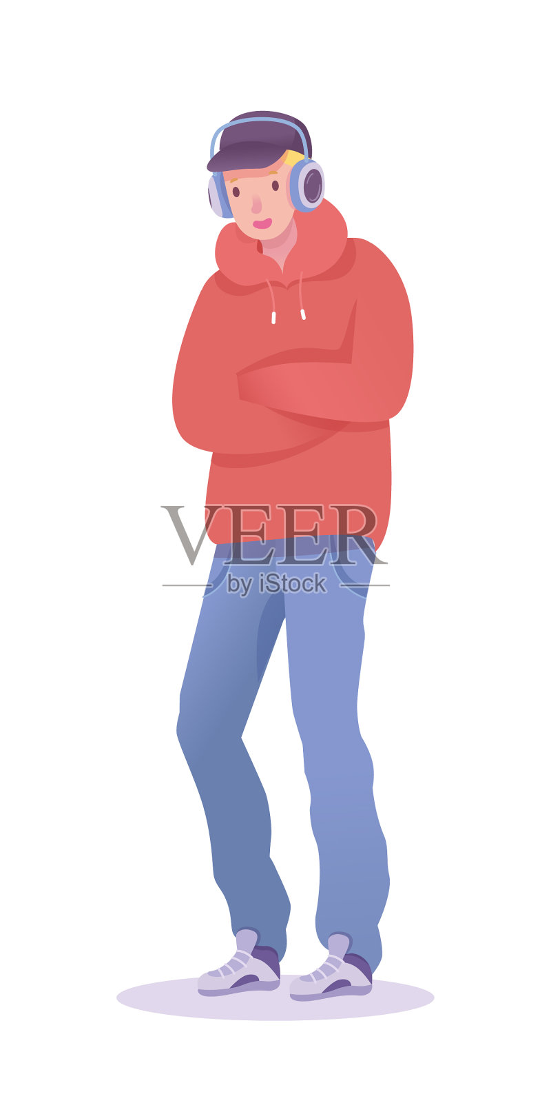 Hip hopper说唱男孩在耳机孤立的白色设计元素图片