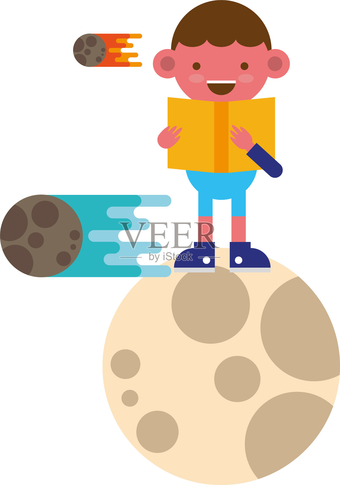 小男孩在读月亮漫画书设计元素图片