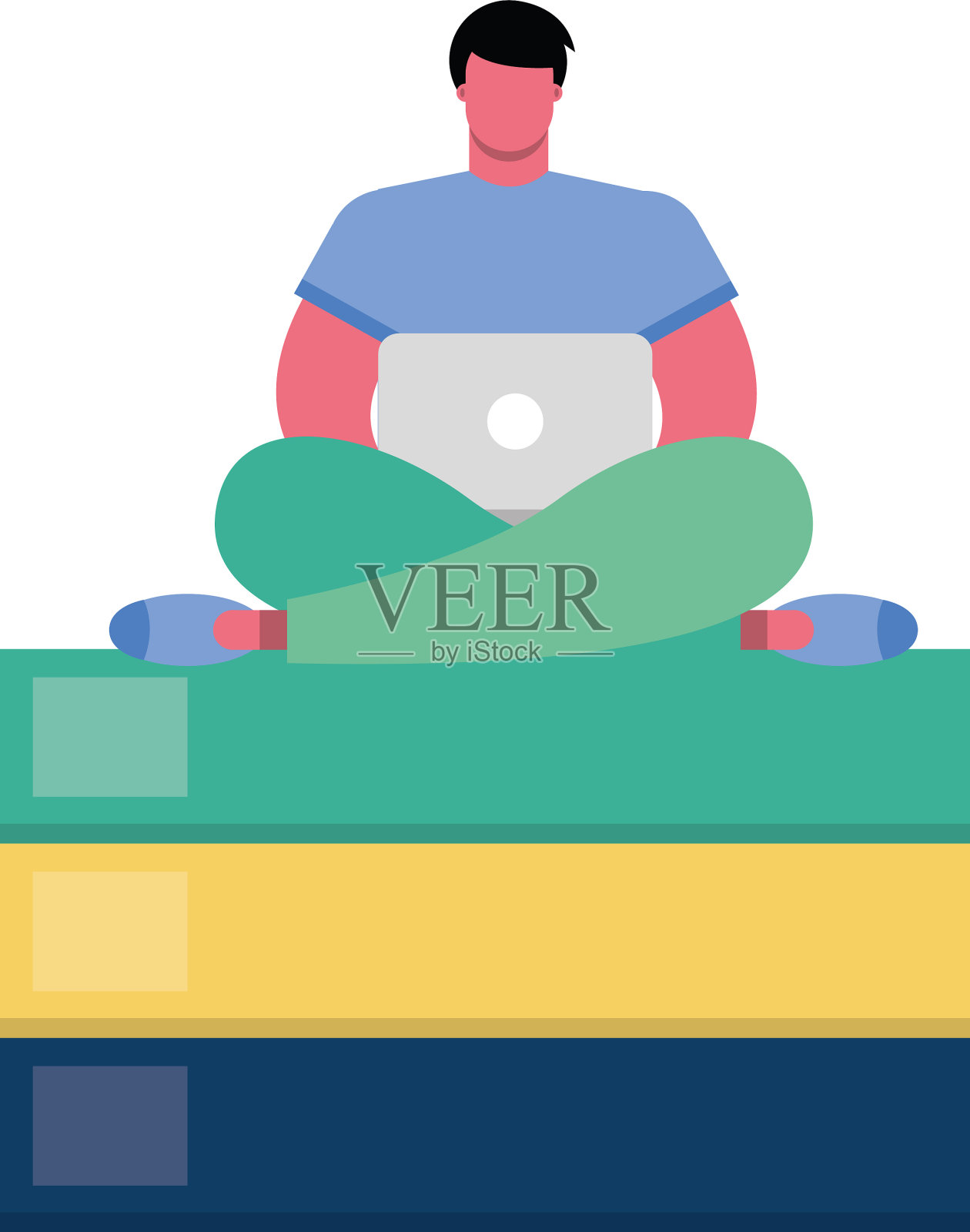 年轻人用笔记本电脑把书连接起来设计元素图片