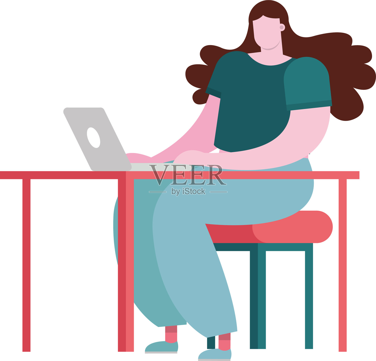 年轻女子使用笔记本电脑连接技术设计元素图片