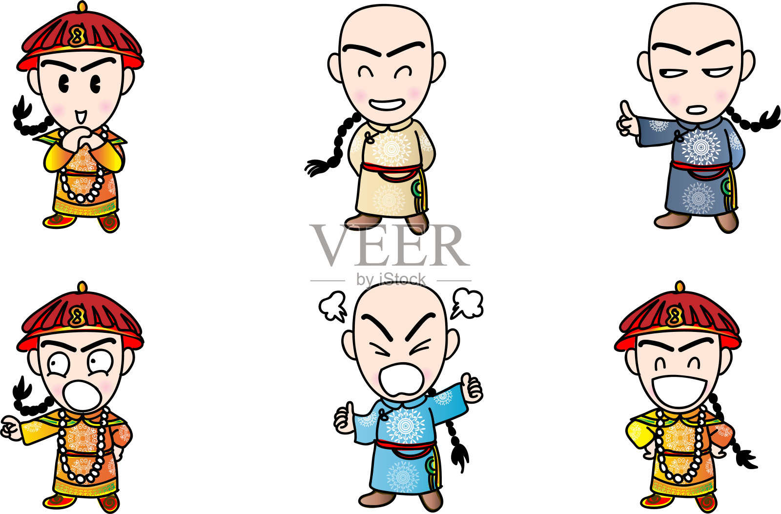 卡通中国清代宫廷戏剧表情包插画图片素材