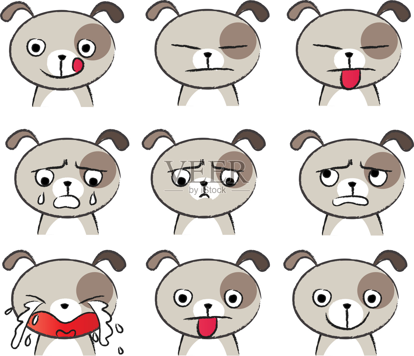 卡通小狗脸表情集插画图片素材