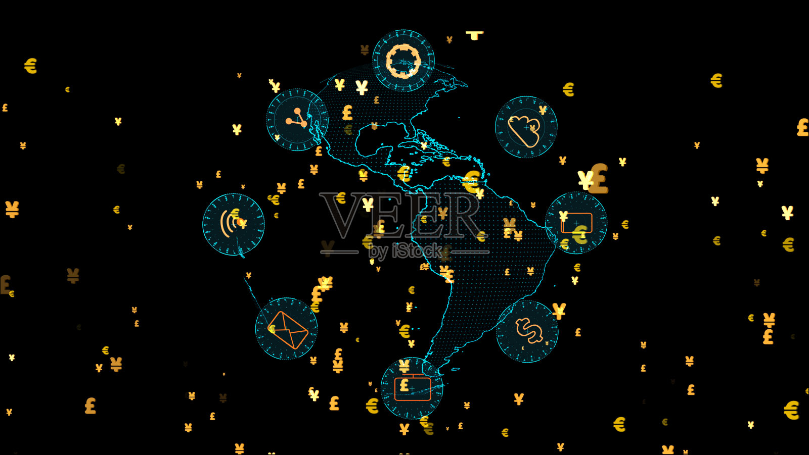 未来科技数字全息和社交媒体网络为全球业务和货币旋转照片摄影图片