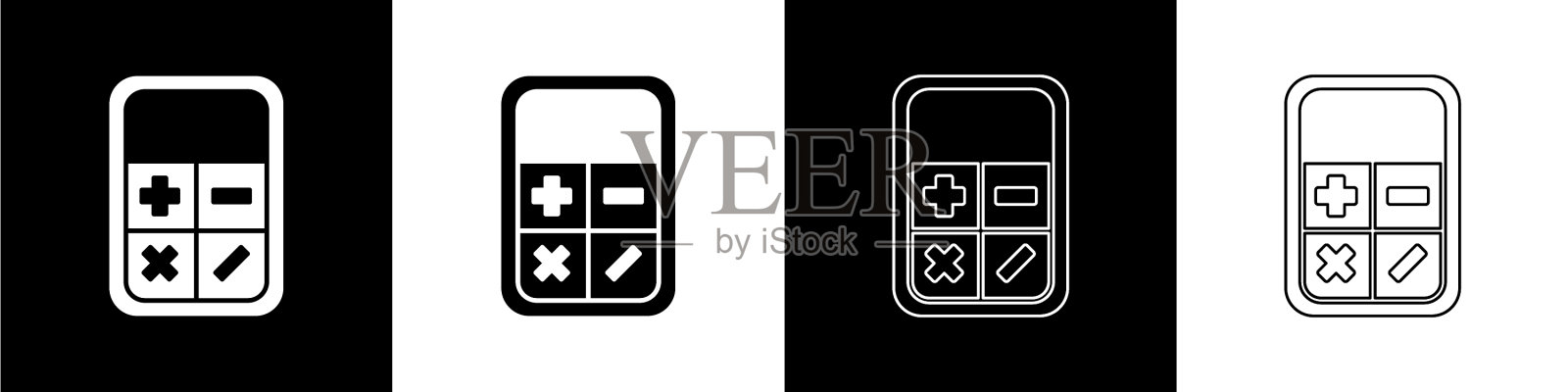 设置计算器图标隔离在黑色和白色图标素材