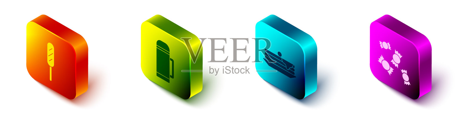 设置等距玉米热狗容器堆栈图标素材