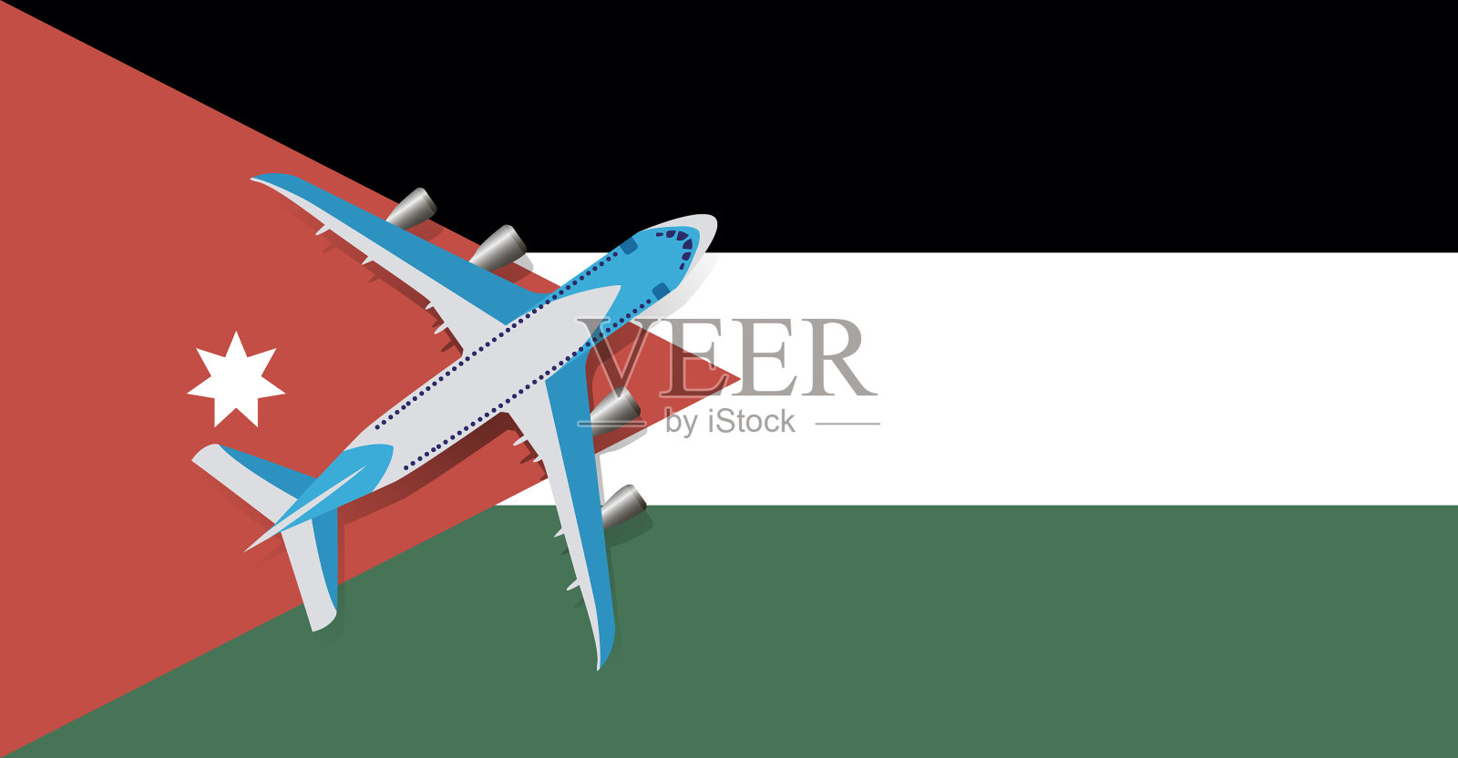 一架客机飞过约旦国旗插画图片素材
