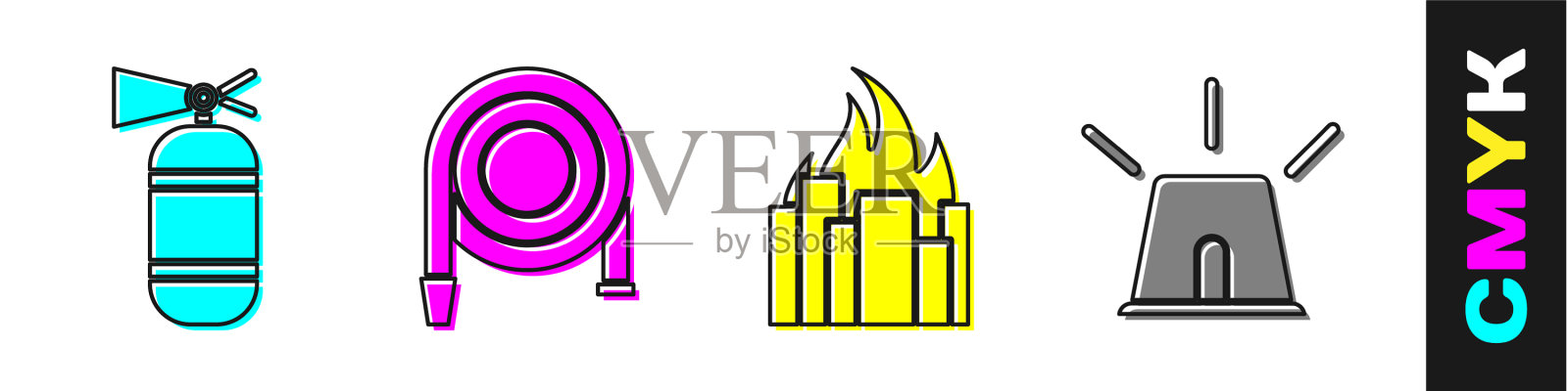 放灭火器，用水龙带把火卷进来图标素材