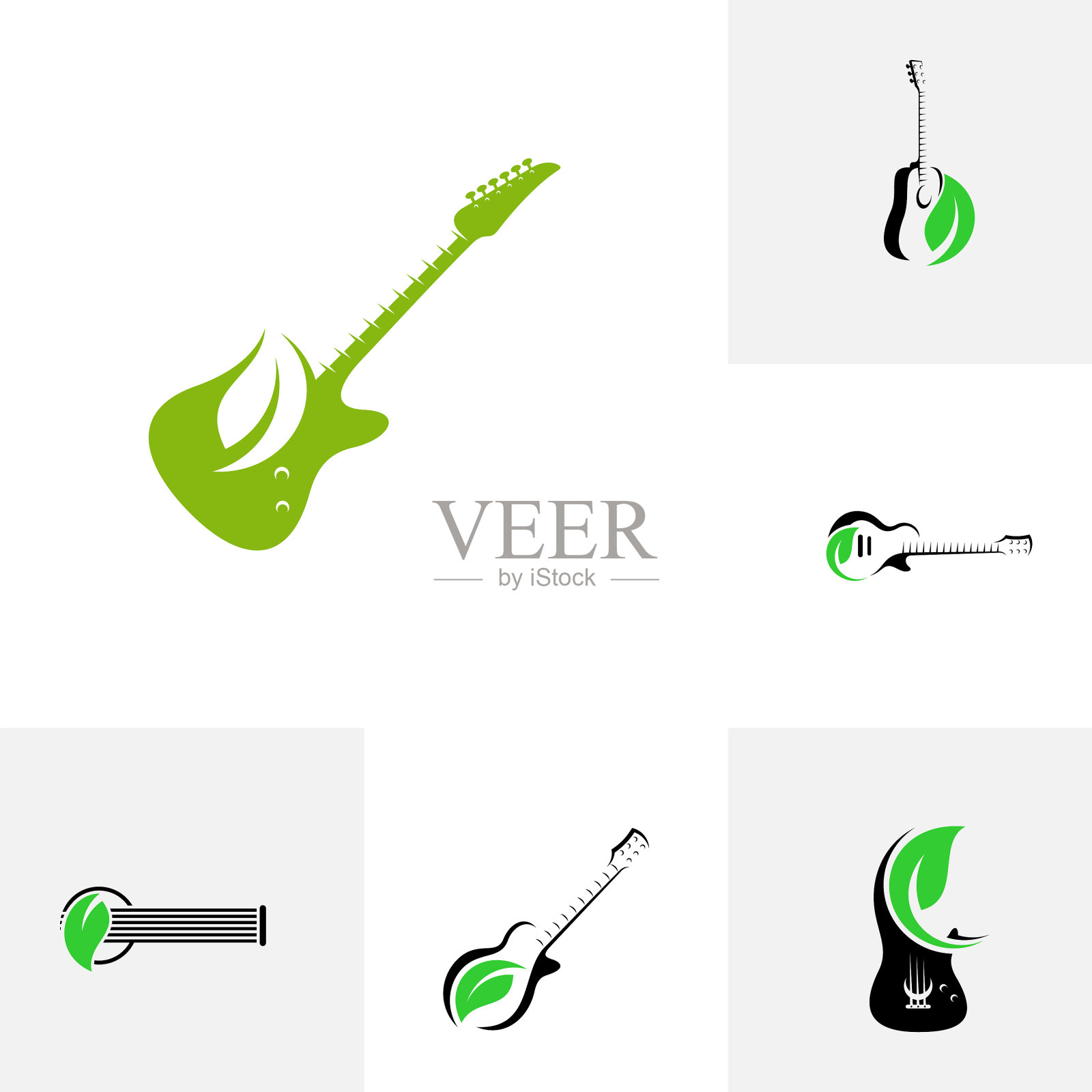 设置吉他与叶片设计模板简单图标素材