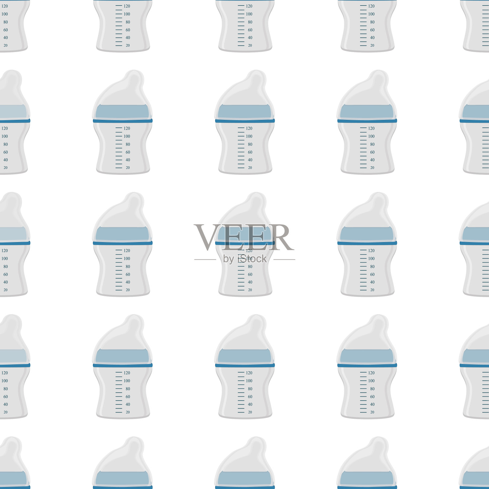 Kit bamilk透明瓶和橡胶奶嘴插画图片素材