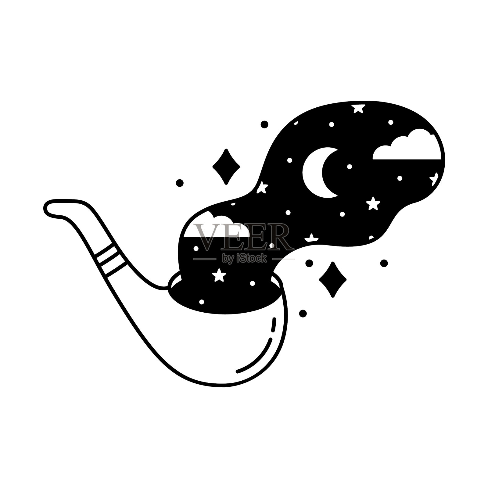 烟斗用星空魔术吸烟插画图片素材