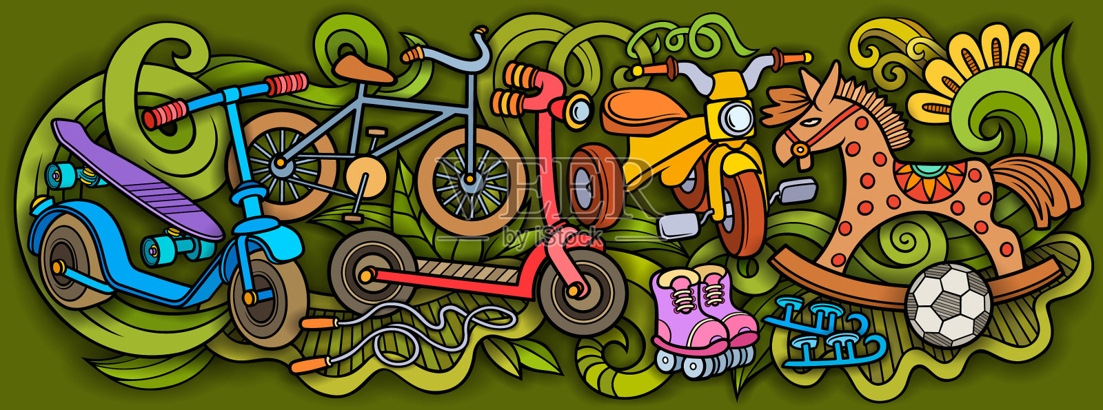 卡通可爱的涂鸦儿童玩具插画图片素材